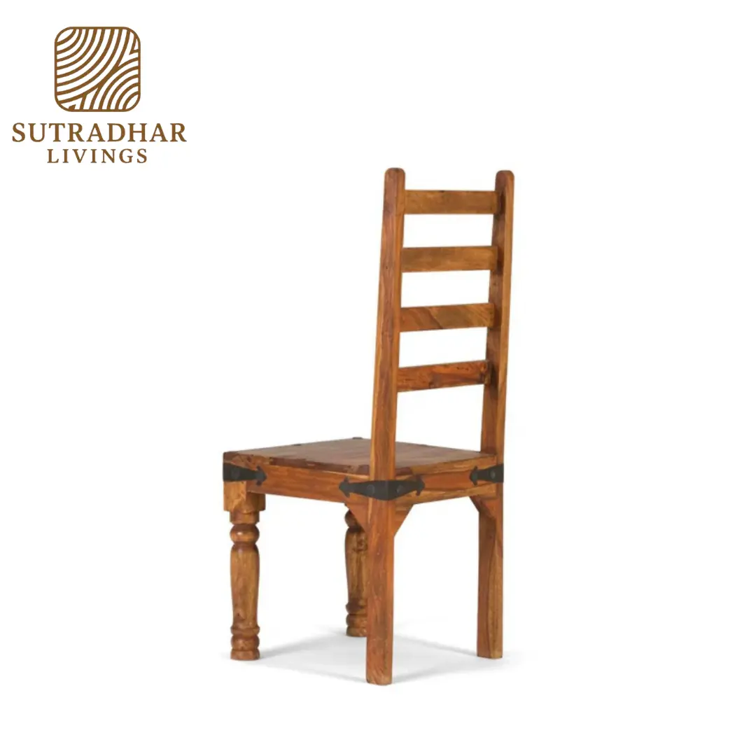 Rustic Sheesham Wood 4-Seater Dining Table Set with Iron Accents - Image 3