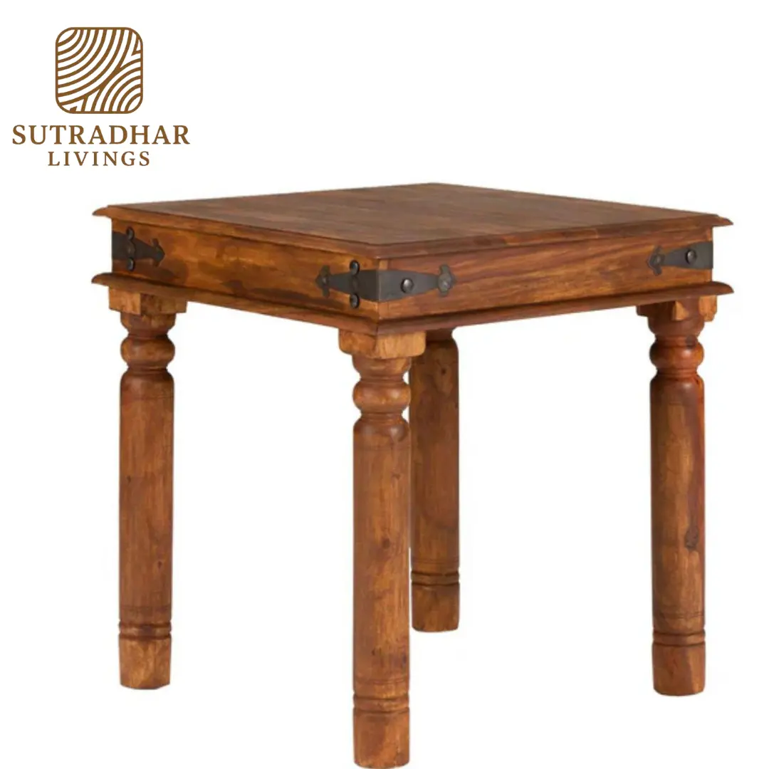 Rustic Sheesham Wood 4-Seater Dining Table Set with Iron Accents - Image 2