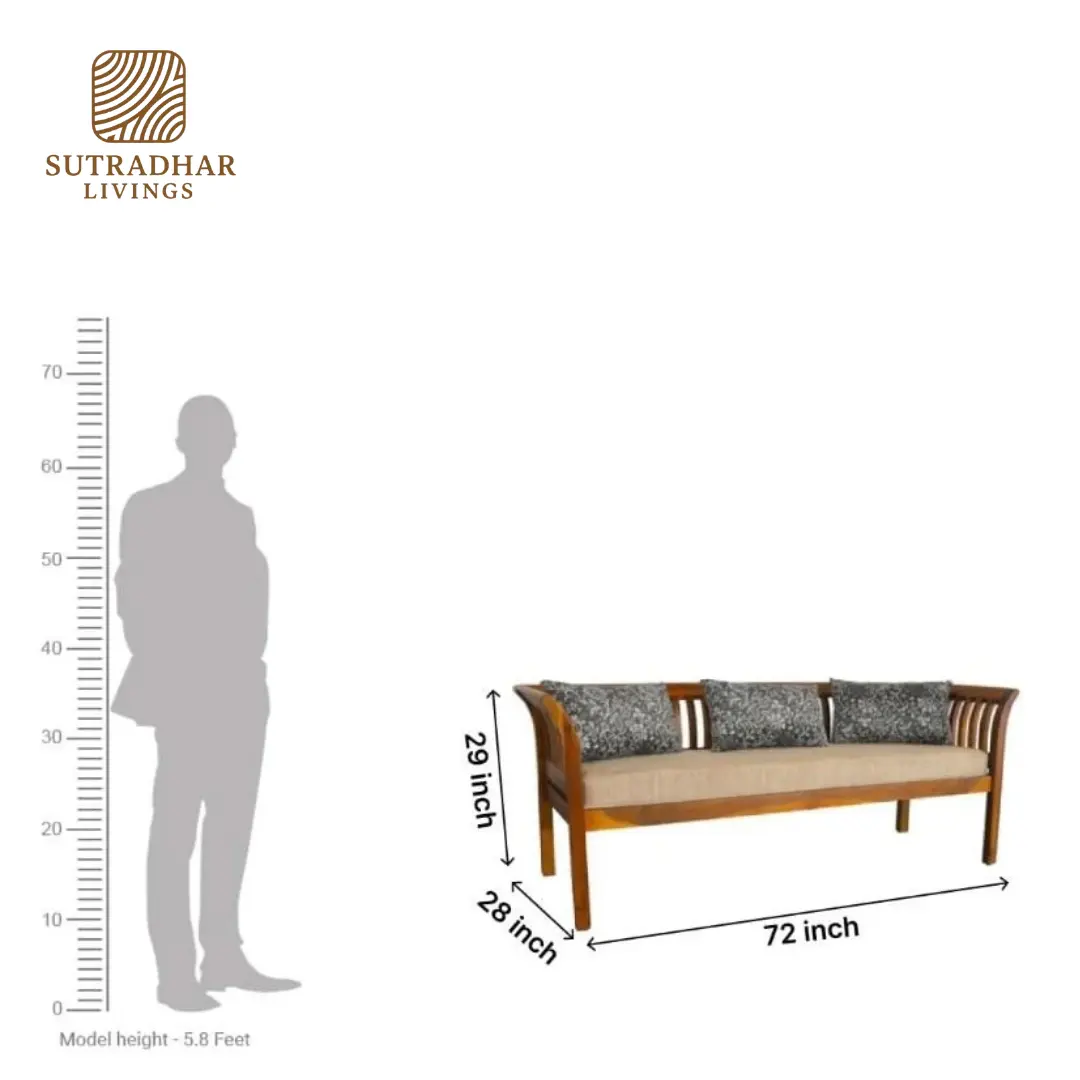 Classic Solid Sheesham Wood Sofa Set with Spindle Back and Cushions - Image 4