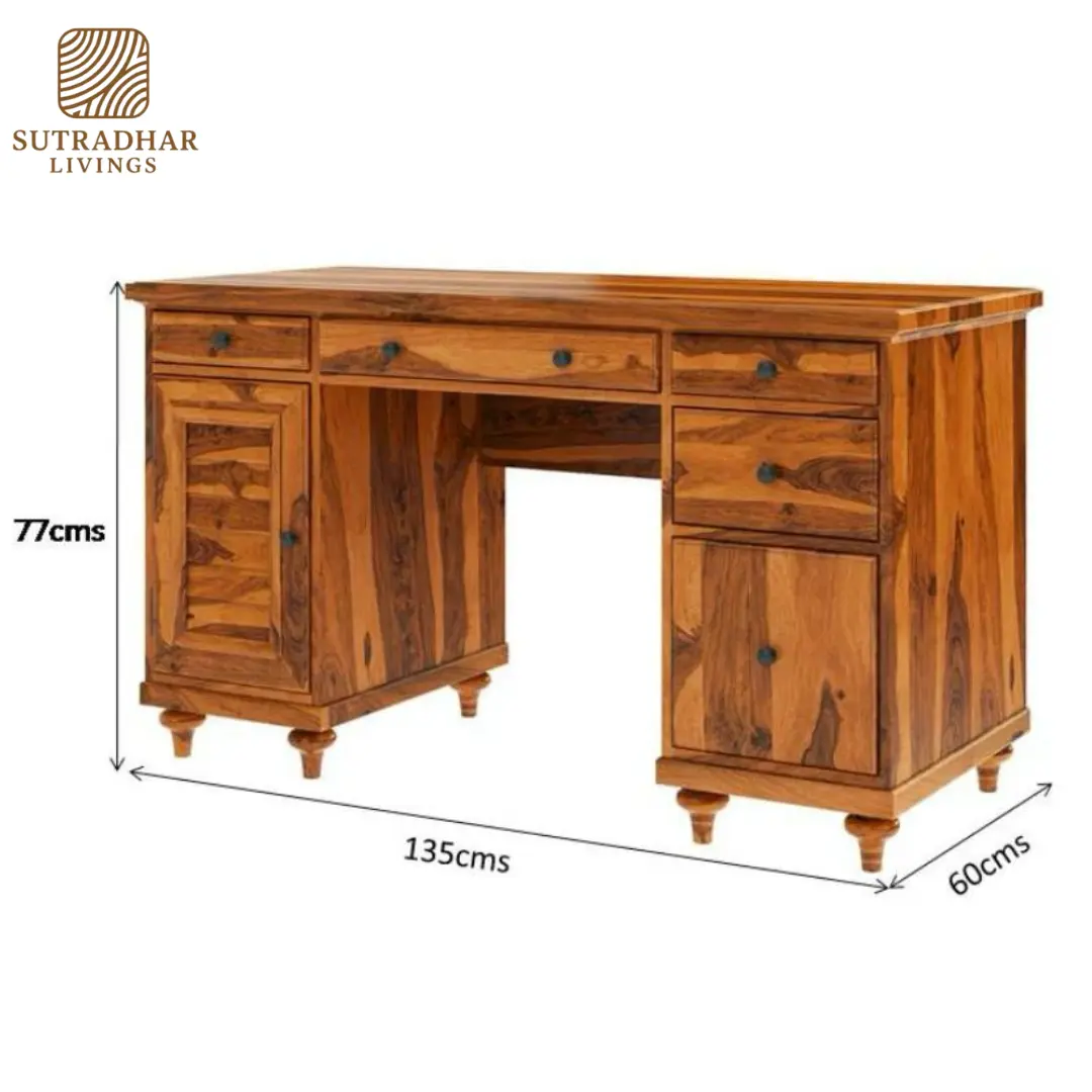 Solid Sheesham Wood Executive Office Desk with Storage Drawers – Handcrafted by Sutradhar Livings - Image 2