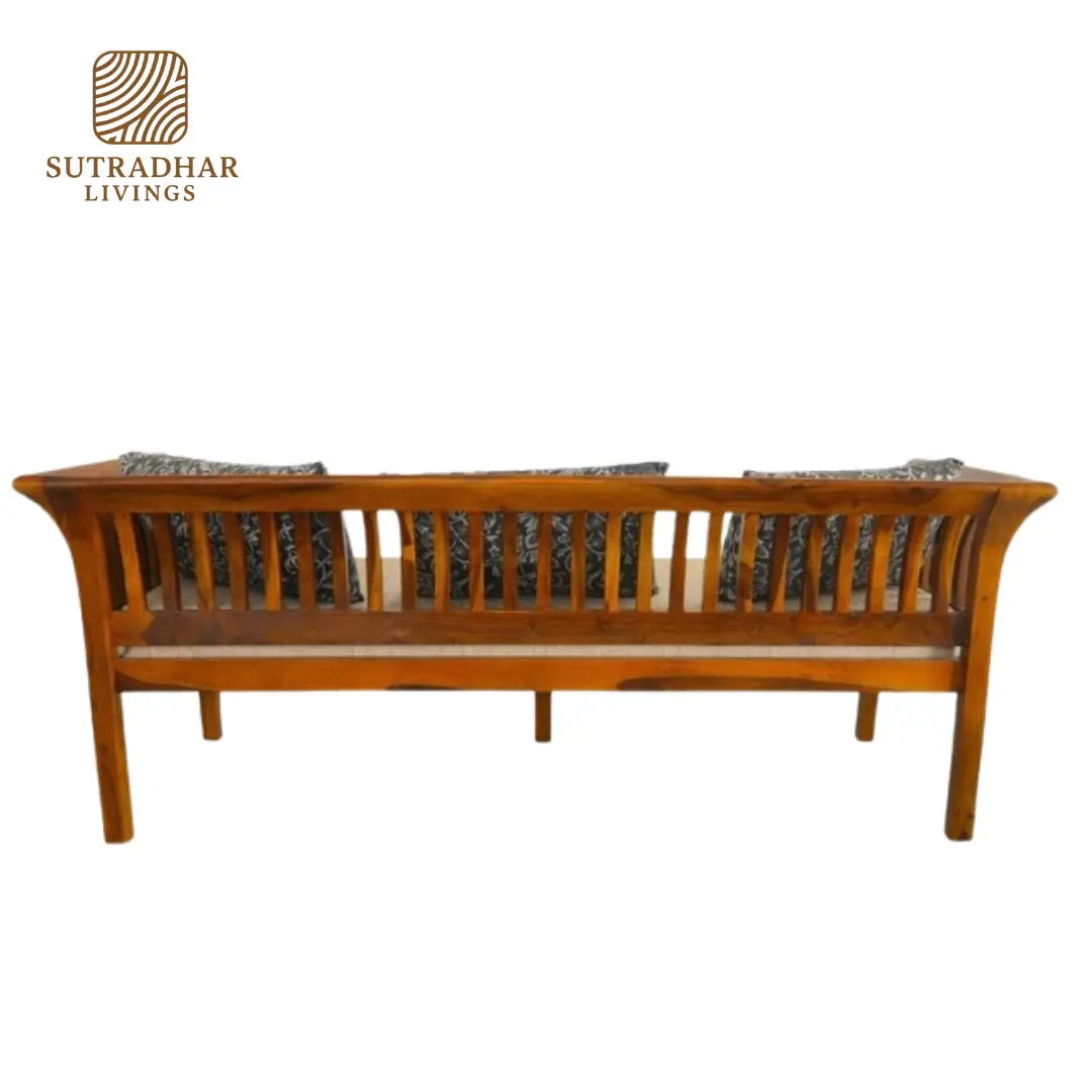 Classic Solid Sheesham Wood Sofa Set with Spindle Back and Cushions - Image 3