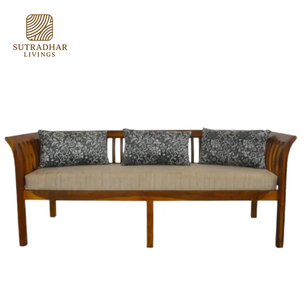 Classic Solid Sheesham Wood Sofa Set with Spindle Back and Cushions - Image 2