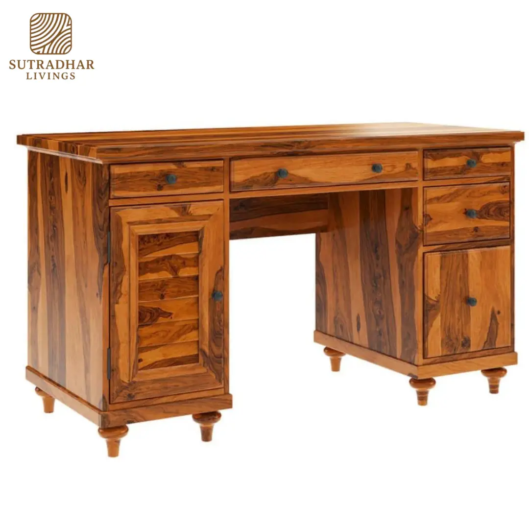 Solid Sheesham Wood Executive Office Desk with Storage Drawers – Handcrafted by Sutradhar Livings - Image 3