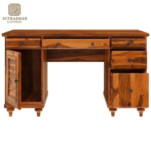 Solid Sheesham Wood Executive Office Desk with Storage Drawers – Handcrafted by Sutradhar Livings - Image 4