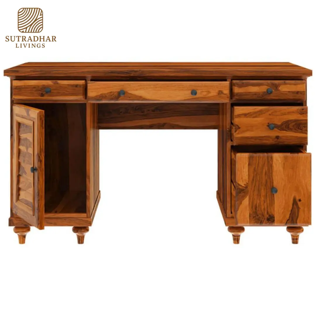 Solid Sheesham Wood Executive Office Desk with Storage Drawers – Handcrafted by Sutradhar Livings - Image 4