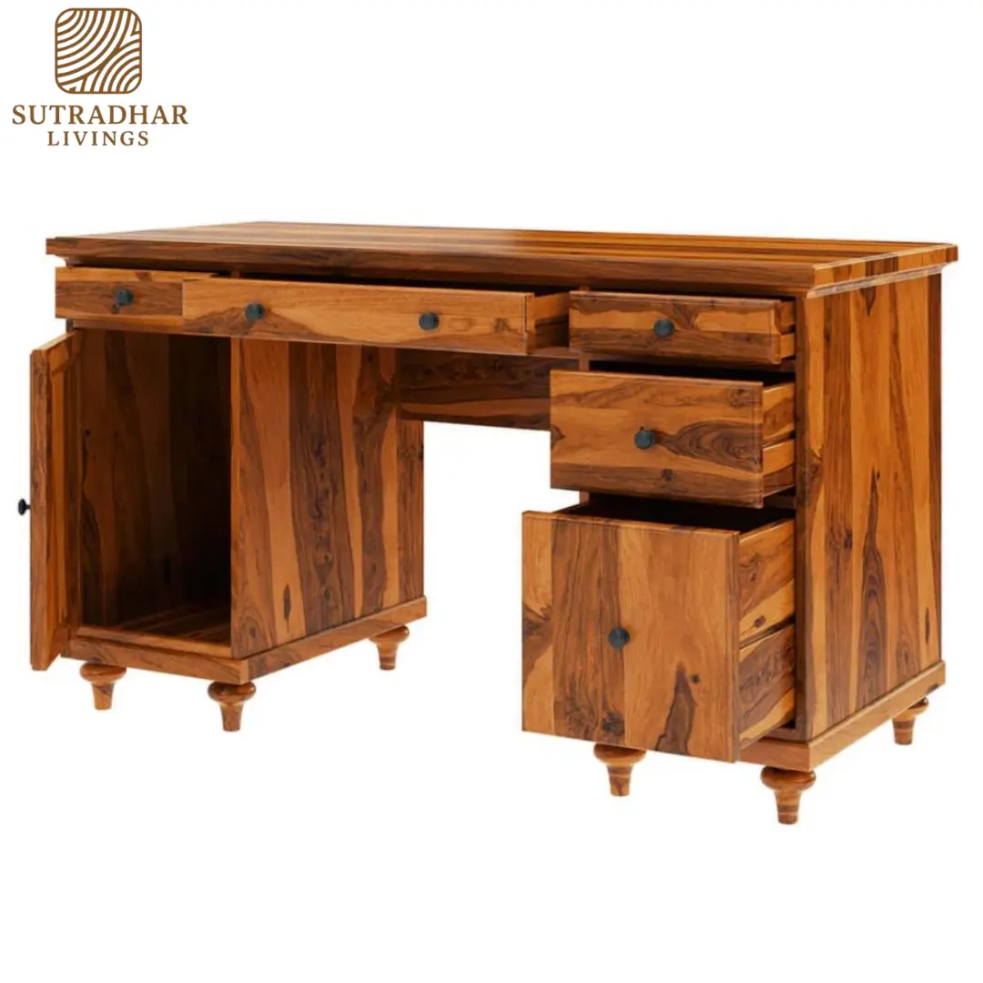 Solid Sheesham Wood Executive Office Desk with Storage Drawers – Handcrafted by Sutradhar Livings - Image 5