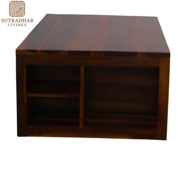 Solid Sheesham Wood Coffee Table Set with Nested Stools and Storage - Image 5