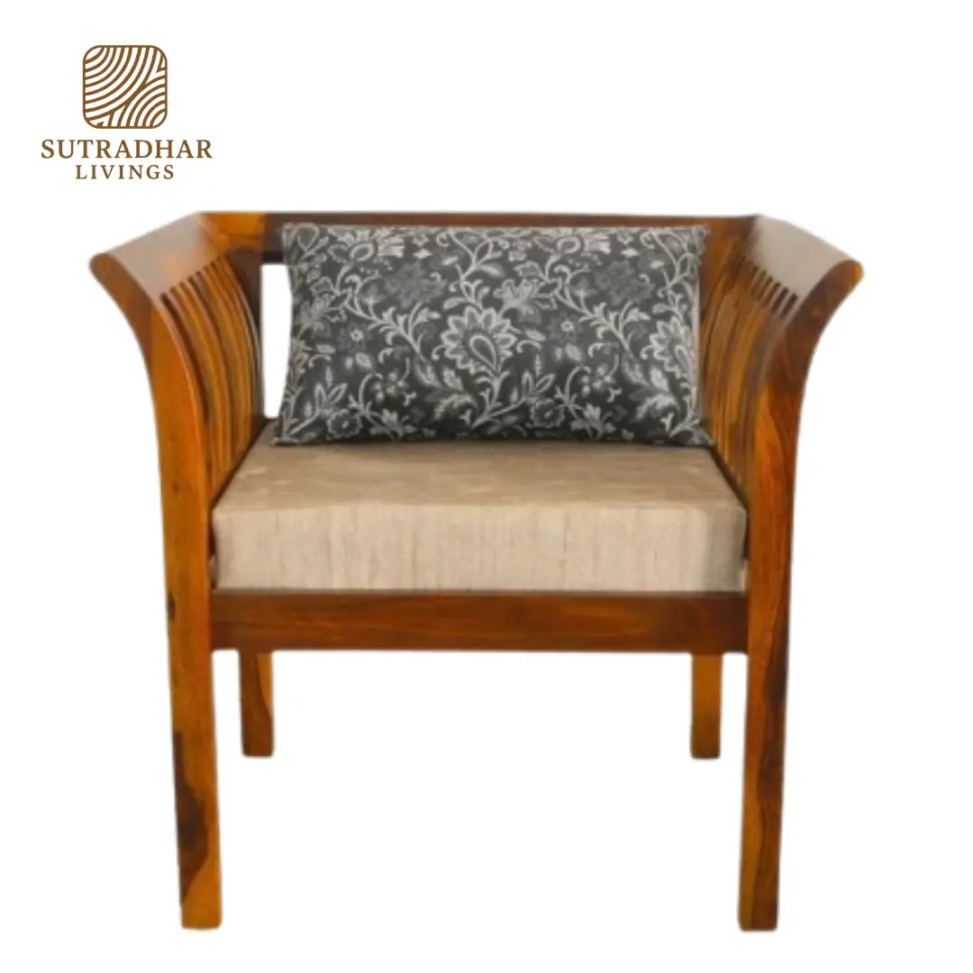 Classic Solid Sheesham Wood Sofa Set with Spindle Back and Cushions - Image 6