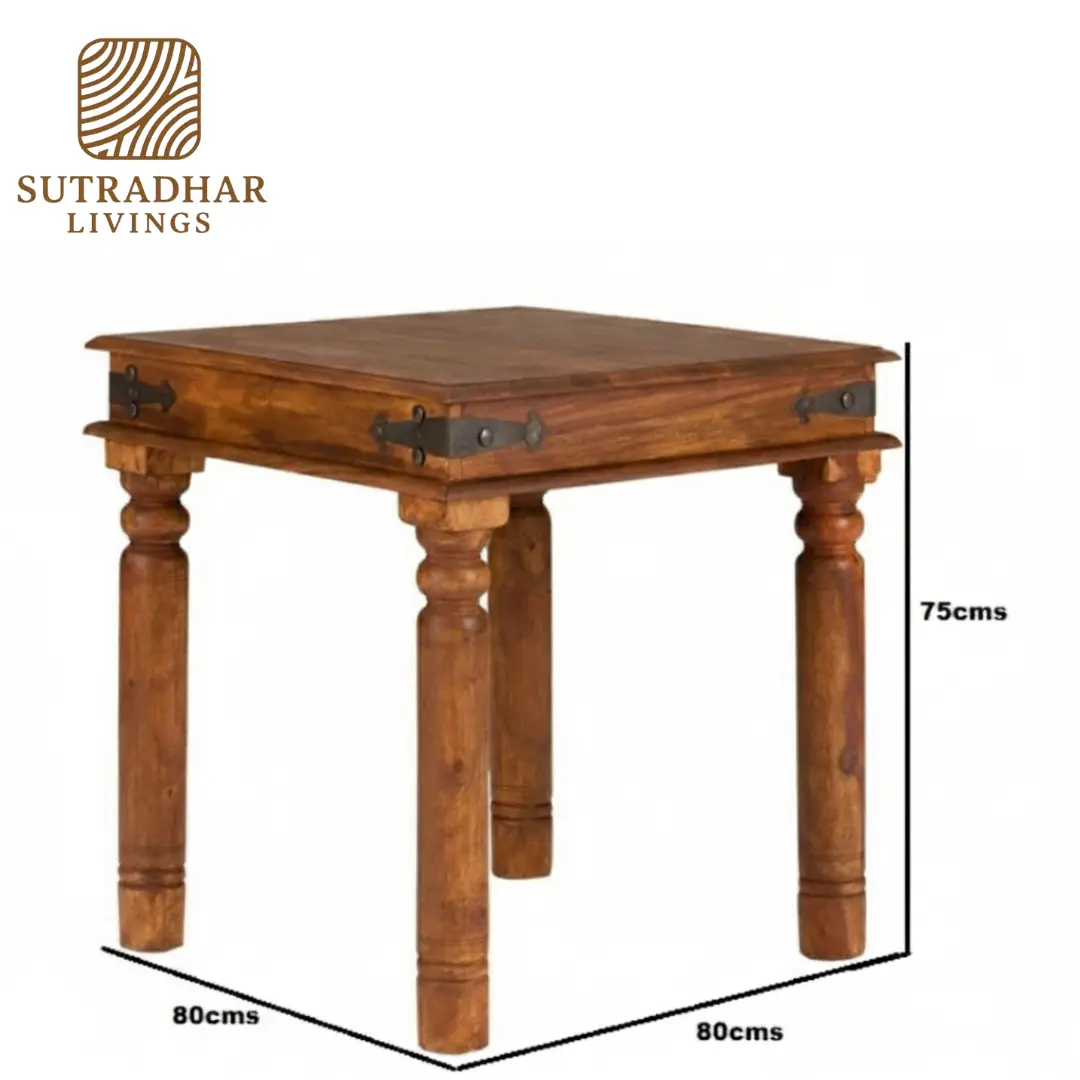 Rustic Sheesham Wood 4-Seater Dining Table Set with Iron Accents - Image 4