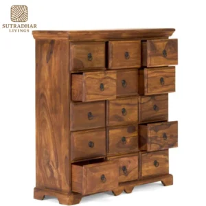 Solid Sheesham Wood Apothecary Chest / Multi-Drawer Storage Cabinet