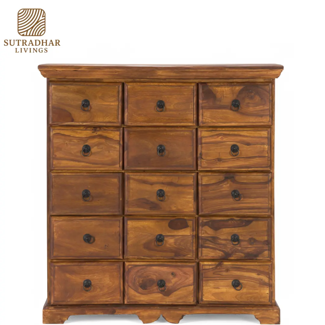 Solid Sheesham Wood Apothecary Chest / Multi-Drawer Storage Cabinet - Image 2