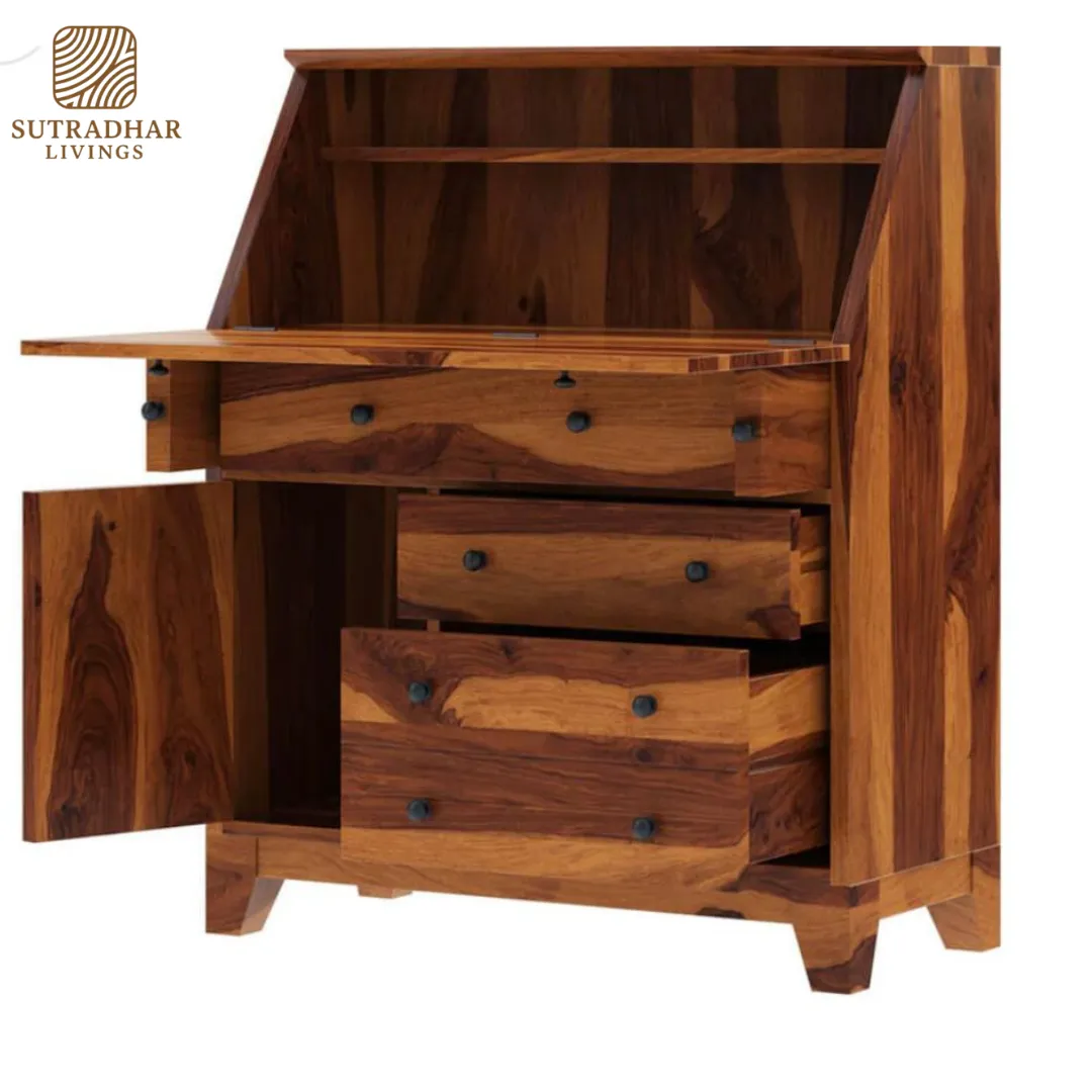 Solid Sheesham Wood Writing Desk with Storage | Handcrafted Study Table by Sutradhar Livings - Image 4
