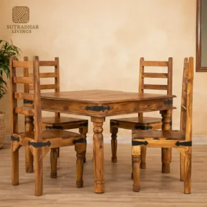 Rustic Sheesham Wood 4-Seater Dining Table